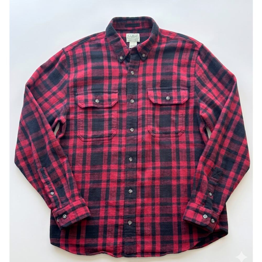 L.L.Bean Men’s Medium Slightly Fitted Flannel Shirt Red Black Plaid Button Up